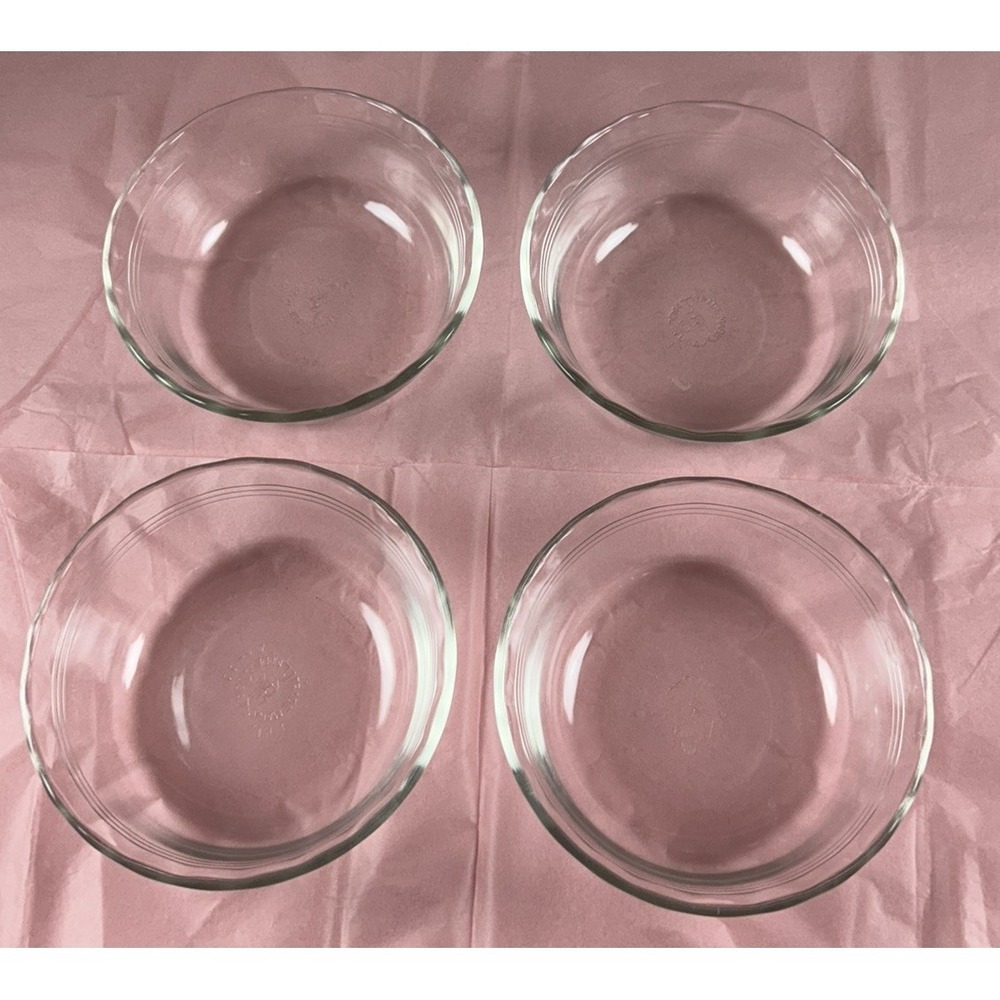 (4) Vtg PYREX Clear Glass Bowls Scalloped Rims 3 Lines 1 Pt #465 USA ***EUC***